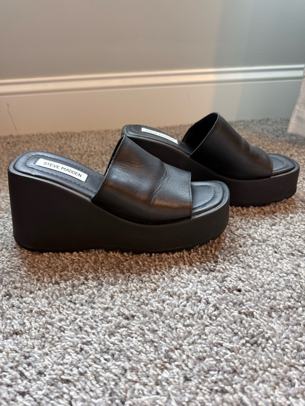 Steve Madden Pepe30 Black Chunky Platform Slide Mules - Picture 3 of 6